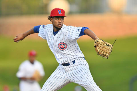 South Bend Cubs starting pitcher Luis Devers (11) throws in the second inning of the South Bend Cubs