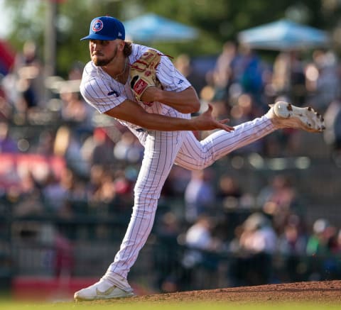 Porter Hodge pitches during the South Bend Cubs v. Lake County Captains game on Thursday, July 28,