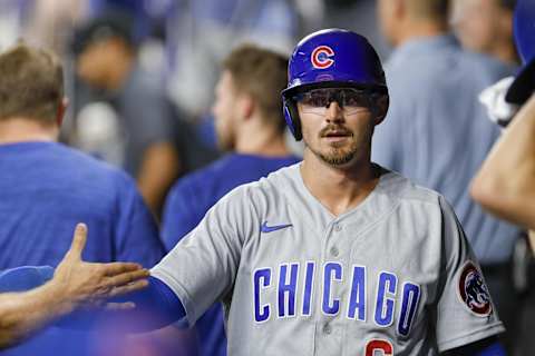 Sep 21, 2022; Miami, Florida, USA; Chicago Cubs shortstop Zach McKinstry (6) celebrates with