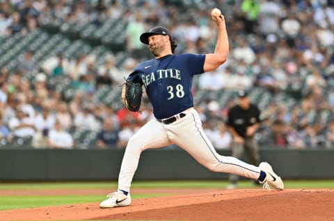 Aug 23, 2022; Seattle, Washington, USA; Seattle Mariners starting pitcher Robbie Ray (38) pitches to