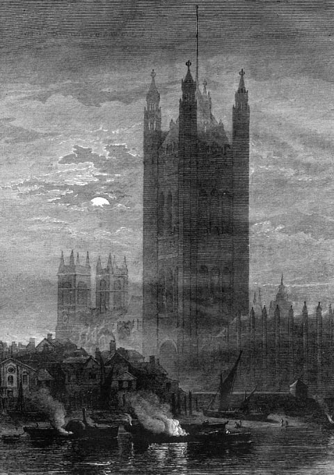 The Palace of Westminster, where Parliament meets, overlooked the "Stygian" River Thames.