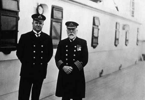 Purser Hugh Walter McElroy (left) and Captain Edward J. Smith aboard the RMS 'Titanic' during the run from Southampton to Queenstown