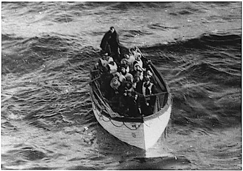 'Titanic' Lifeboat Number 6 carries survivors toward rescue.