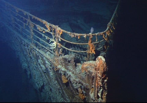 View of the bow of the RMS 'Titanic' photographed in June 2004 by the ROV Hercules.