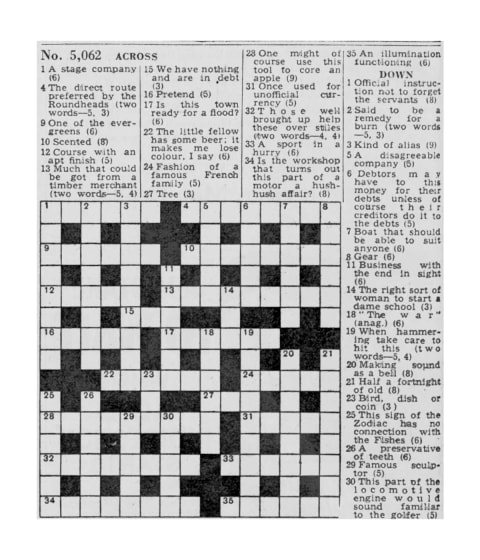 This crossword was used in a contest to recruit codebreakers during World War II.