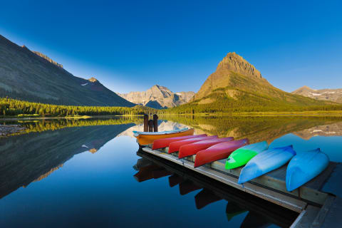 Canoes at Swiftcurrent Lake in Glacier National Park