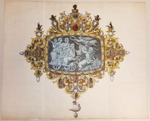 An 18th-century sketch of the 'Gemma Constantiniana' with its elaborate gilded frame