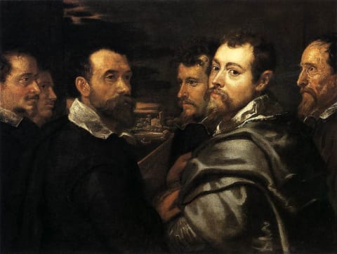 Peter Paul Rubens (second from right) in a self-portrait with his friends, painted around 1602