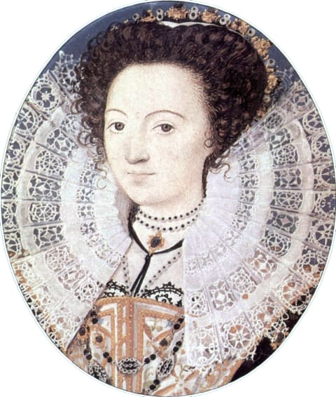 A portrait of Aemilia Lanyer by Nicholas Hillard.