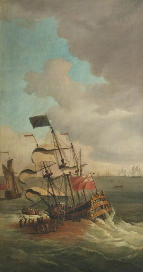 'The Wreck of HMS 'Gloucester' off Yarmouth, 6 May 1682,' by Monamy Swaine, circa late 18th century.