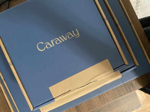 Caraway's bakeware comes in boxes made of recycled materials, and there's no plastic in sight.