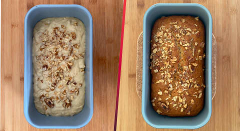 Banana bread before and after.