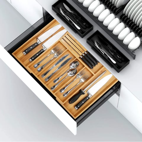 VaeFae Bamboo Silverware Drawer Organizer 