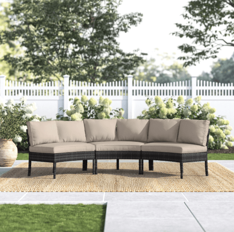 Three Posts Lipton Outdoor Wicker Curved Patio Sectional with Cushions