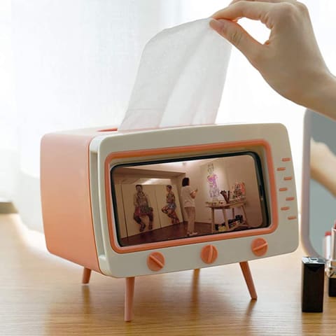 SGVAHY Tissue Box Cover Retro TV Phone Holder Stand