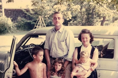 Kurt and Jane with their three biological kids—Mark, Edith, and Nanette—in 1955.