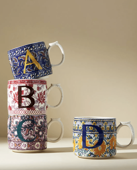 Blockprinted Monogram Mug