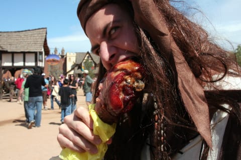 A 2008 Ren fair attendee fuels up for the festivities.