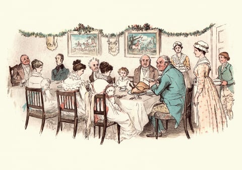 An illustration from Randolph Caldecott's 'The Curmudgeons' Christmas' circa 1885.