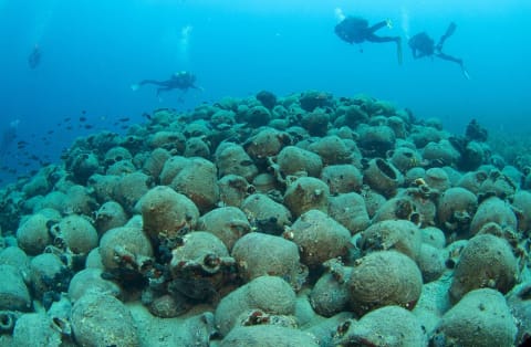 Amphorae were widely used and are often found in ancient shipwrecks, like this one off the coast of Turkey in 2014.