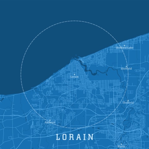 A map of Ohio showing Lorain.