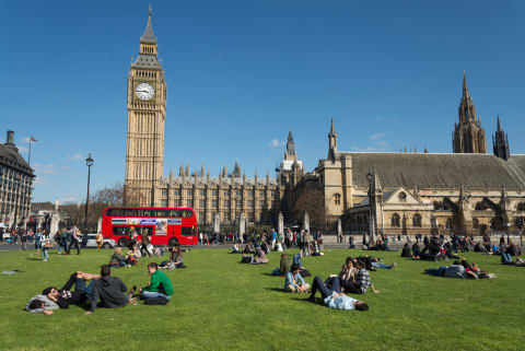 Parliament Square with Big Ben and Westminster beyond it.