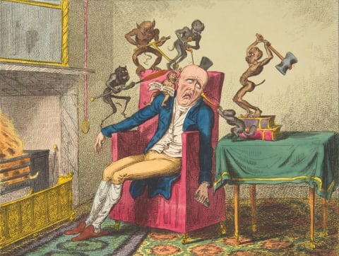 "The Head Ache" illustrated by George Cruikshank. 