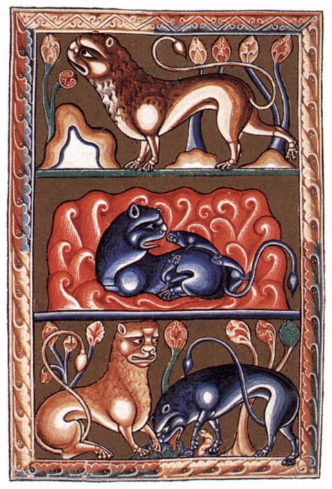 On the Nature of the Lion, a folio from a 12th-century bestiary.