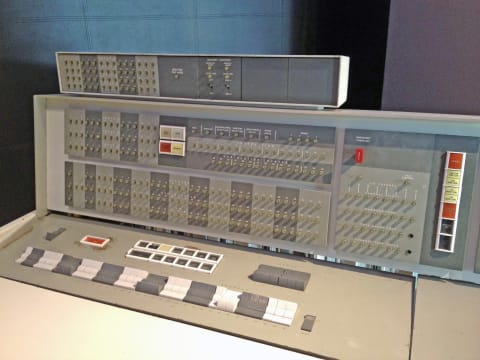 An IBM 7094 mainframe computer control panel, much like the one ELIZA ran on.