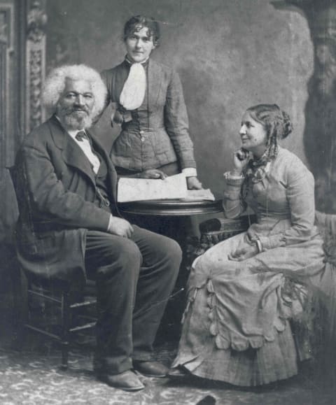 Frederick Douglass with his second wife, Helen Pitts Douglass (right) and her sister Eva Pitts (center)