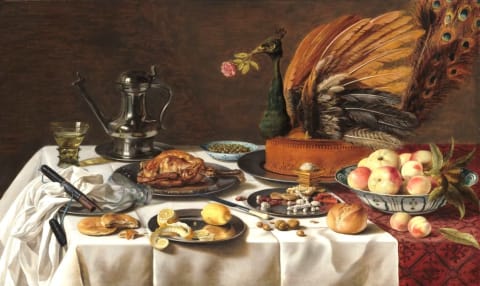 ‘Still Life with Peacock Pie’ by Pieter Claesz, 1627.