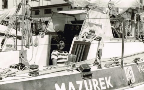 Krystyna Chojnowska-Liskiewicz aboard the ‘Mazurek’