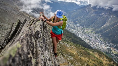 A woman wearing clothing and gear from Patagonia.