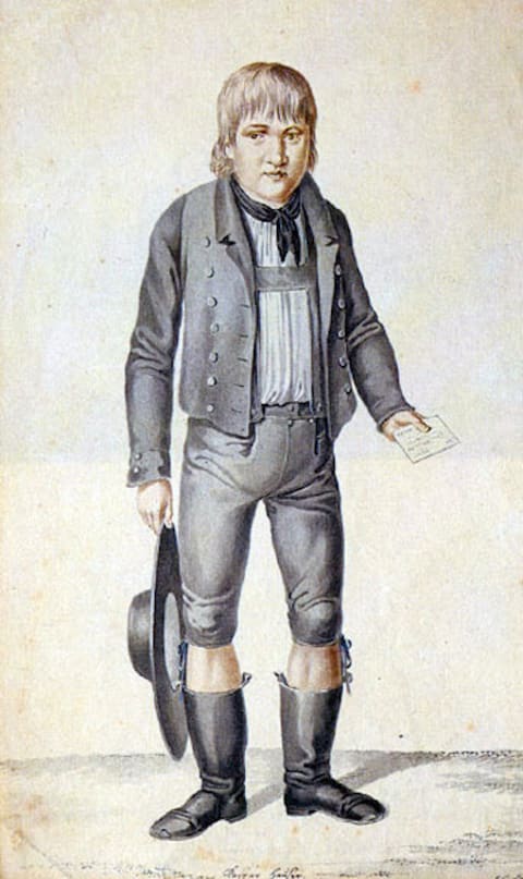 A contemporary depiction of Kaspar Hauser by Johann Georg Laminit. 