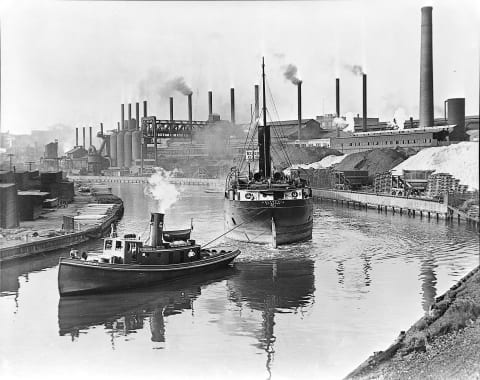 The Cuyahoga River in Cleveland, Ohio, in 1936.