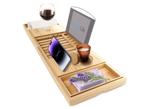 SereneLife Luxury Bamboo Bathtub Caddy Tray