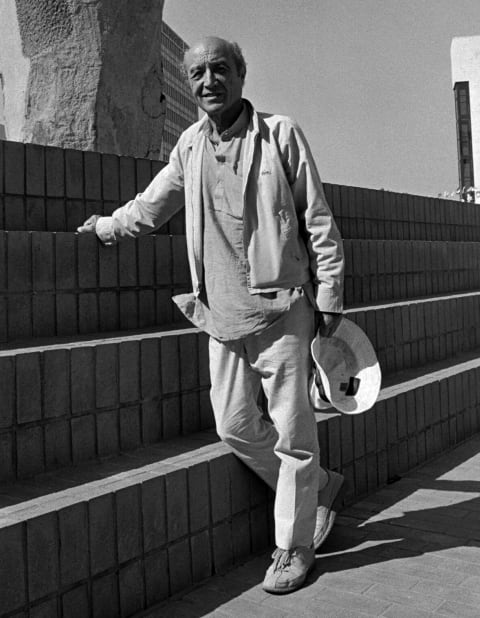 Isamu Noguchi in Little Tokyo, Los Angeles, 1983.