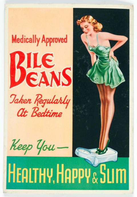 Bile Beans, a patent medicine invented in the 1890s, supposedly reduced dyspepsia but had nothing to do with actual bile.