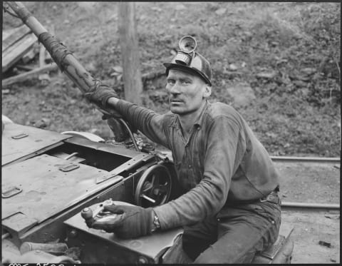 A coal miner at Harlan County's Clover Gap Mine circa 1946.