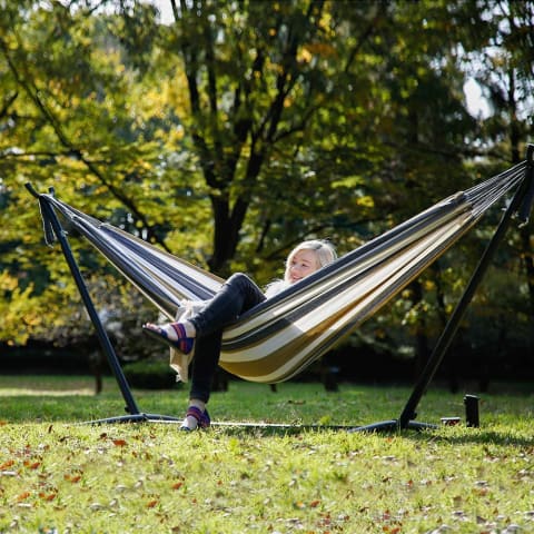 Vivere Double Cotton Hammock with Steel Stand