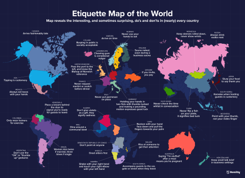 Map showing etiquette practices from around the world.