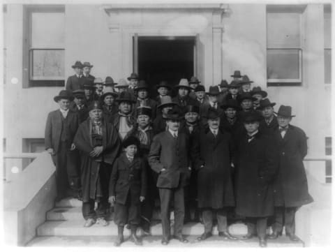 Osage delegates visit Washington, D.C. to negotiate mineral rights in the early 20th century.