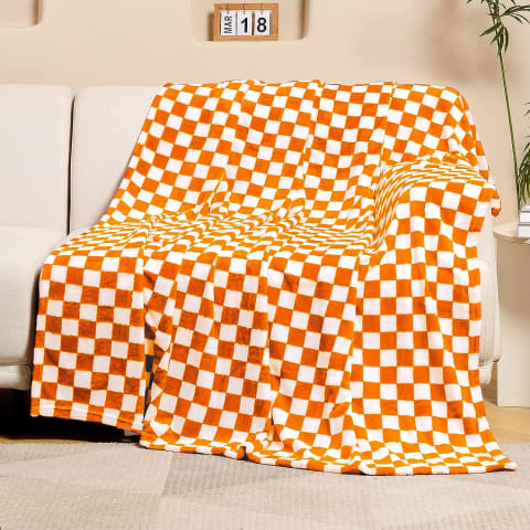 FY FIBER HOUSE Checkered Fleece Throw Blanket