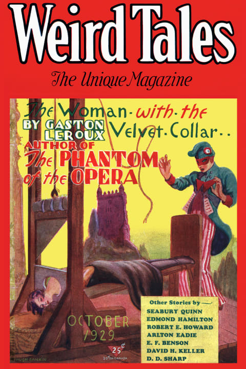 The 'Weird Tales' cover, illustrated by Hugh Rankin, featuring Leroux's story.