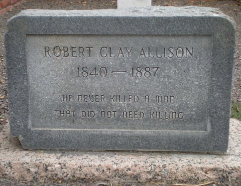 Robert Clay Allison's headstone in Pecos, Texas.