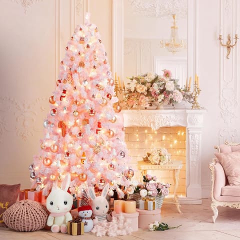 Yaheetech Pink Snow-Flocked Artificial Christmas Tree