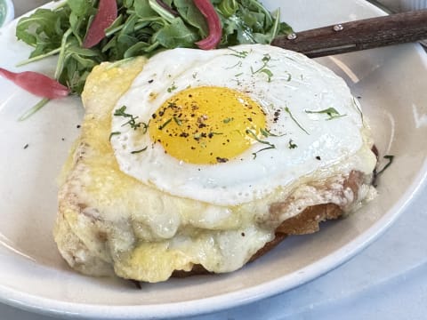 A croque madam sandwich.