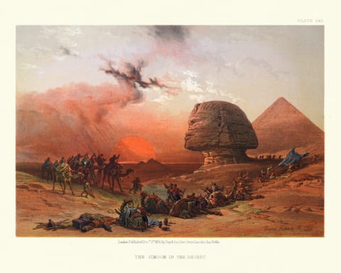 Nineteenth-century illustration of a simoom in the Egyptian desert by David Roberts.