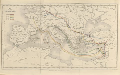 A map of crusade routes from Edward Gibbon’s “The History of the Decline and Fall of the Roman Empire”