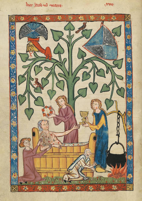 Detail of a medieval bathing scene from the Codex Manesse.